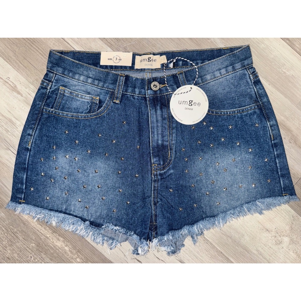 Umgee Denim Shorts Women Blue Star Studded Frayed Hem J4131 Size 3
